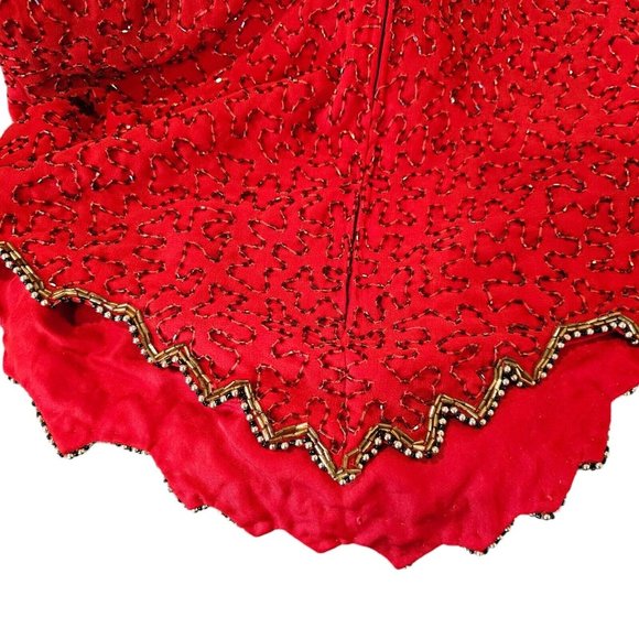 VTG 80s 90s Medium Red Silk Beaded Cocktail Blouse Statement Special Occasion - Picture 7 of 9